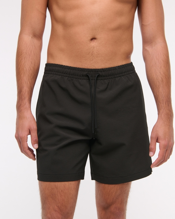 Pull-On Seersucker Swim Trunk, Black view 1