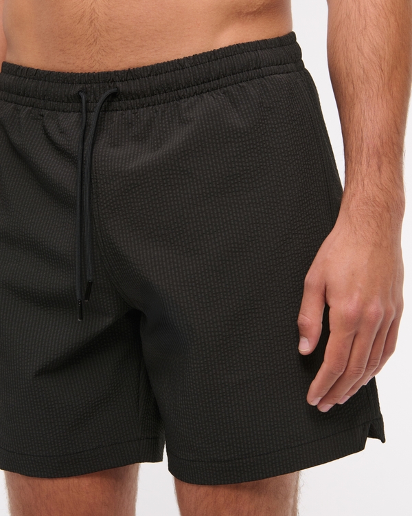Pull-On Seersucker Swim Trunk, Black view 2