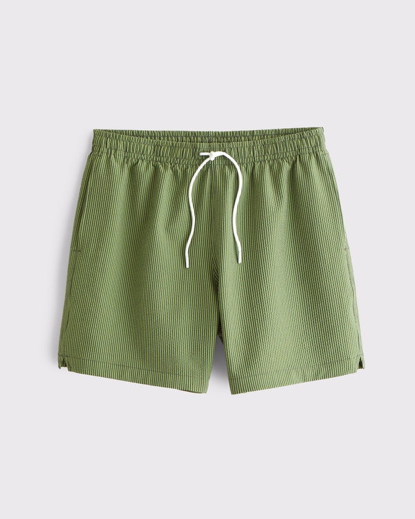 Pull-On Seersucker Swim Trunk, Green Stripe view 1