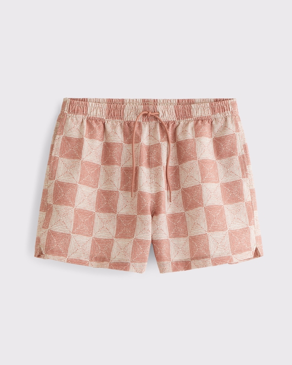 Pull-On Seersucker Swim Trunk, Dark Red Pattern view 1