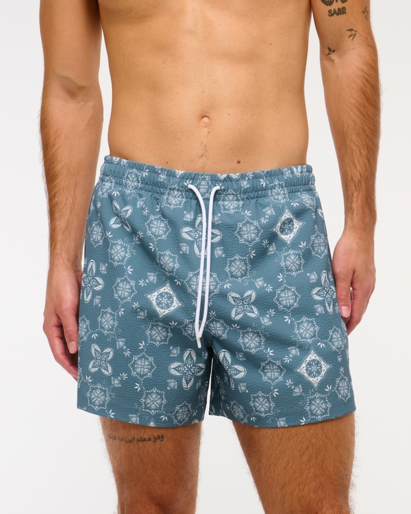 Pull-On Seersucker Swim Trunk, Sea Blue Pattern view 1