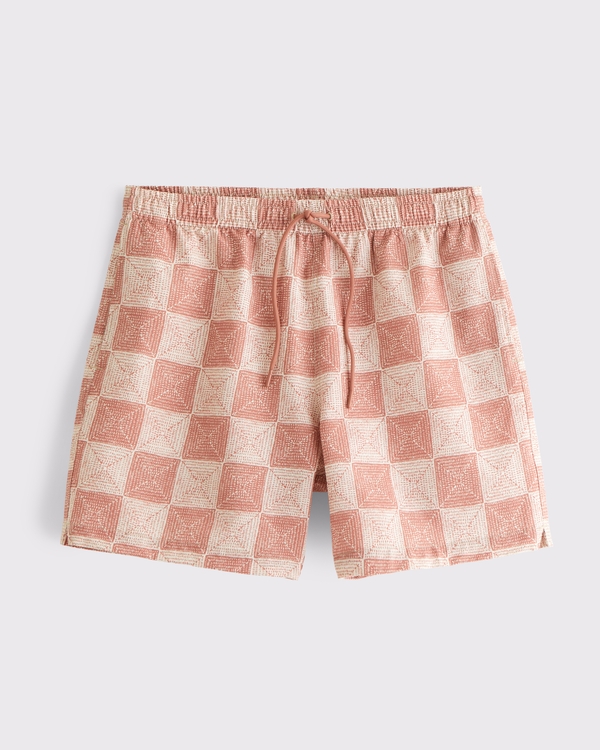 Shorts de baño de sirsaca y sin cierres, Estampado Rojo Oscuro view 1