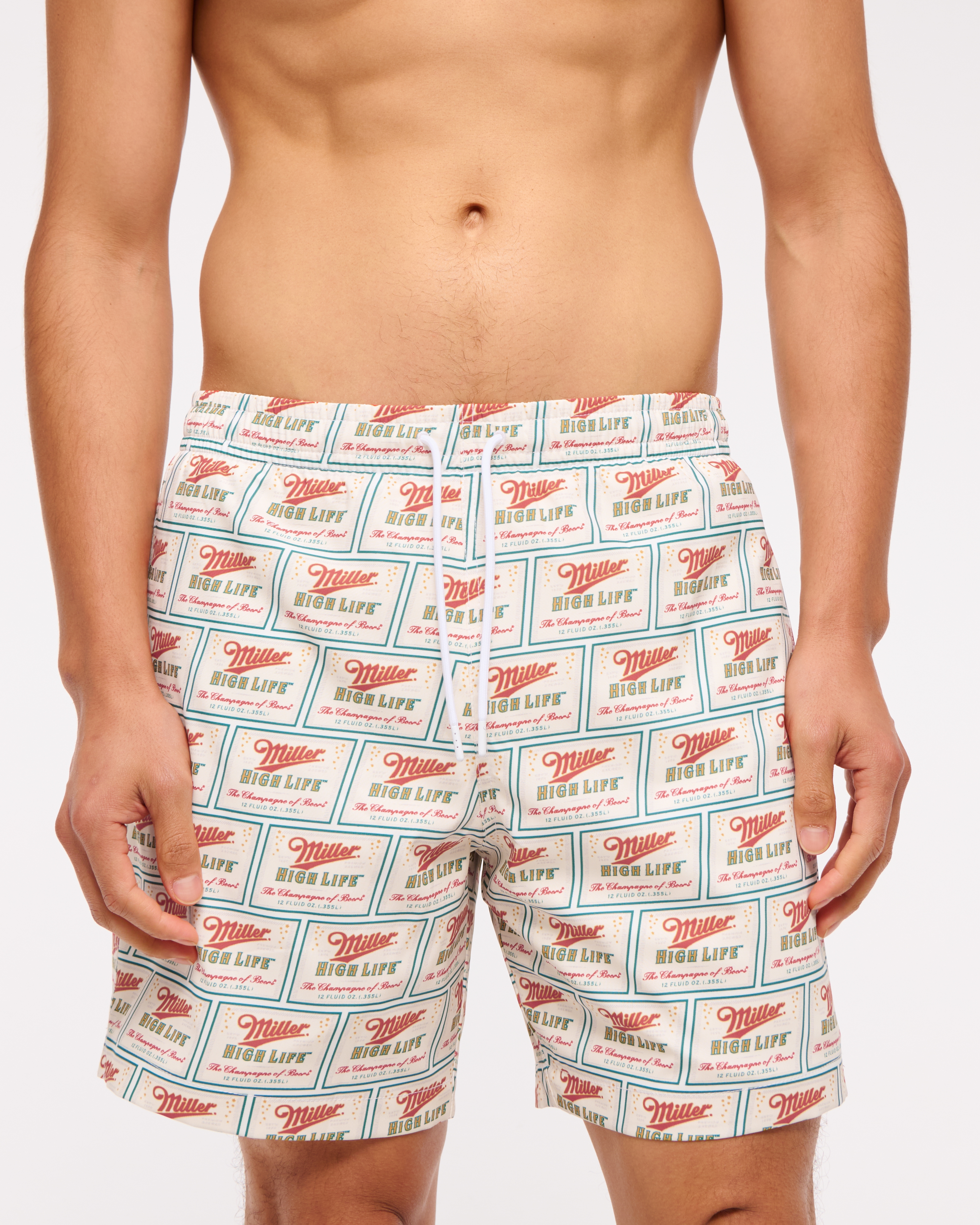 Abercrombie & Fitch Miller High Life Graphic Pull-on Swim Trunk In Red