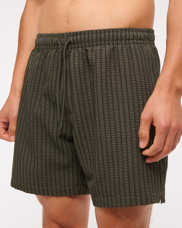 Pull-On Wide Seersucker Swim Trunk, Olive Stripe view 2