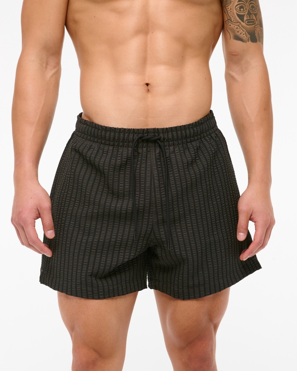 Pull-On Wide Seersucker Swim Trunk, Black Stripe view 1