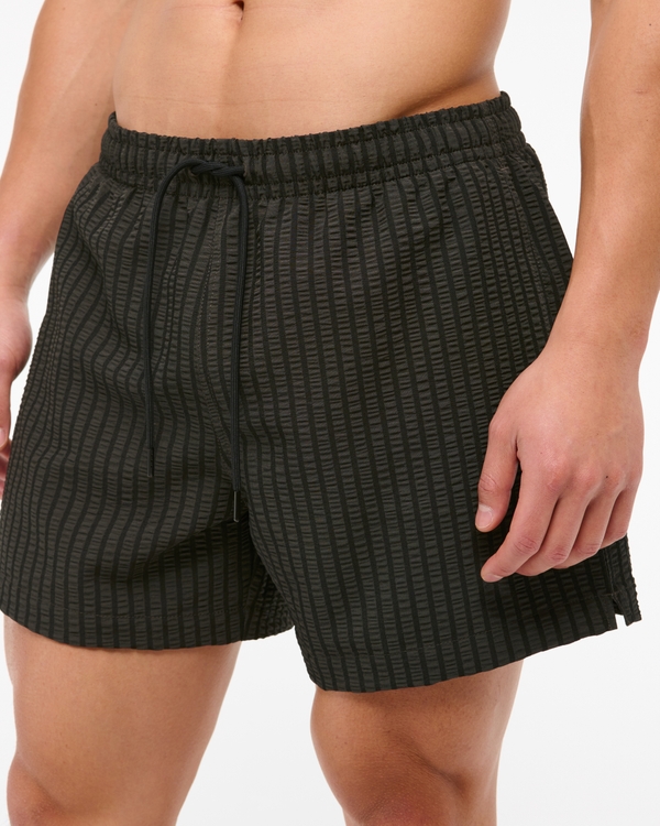 Pull-On Wide Seersucker Swim Trunk, Black Stripe view 2