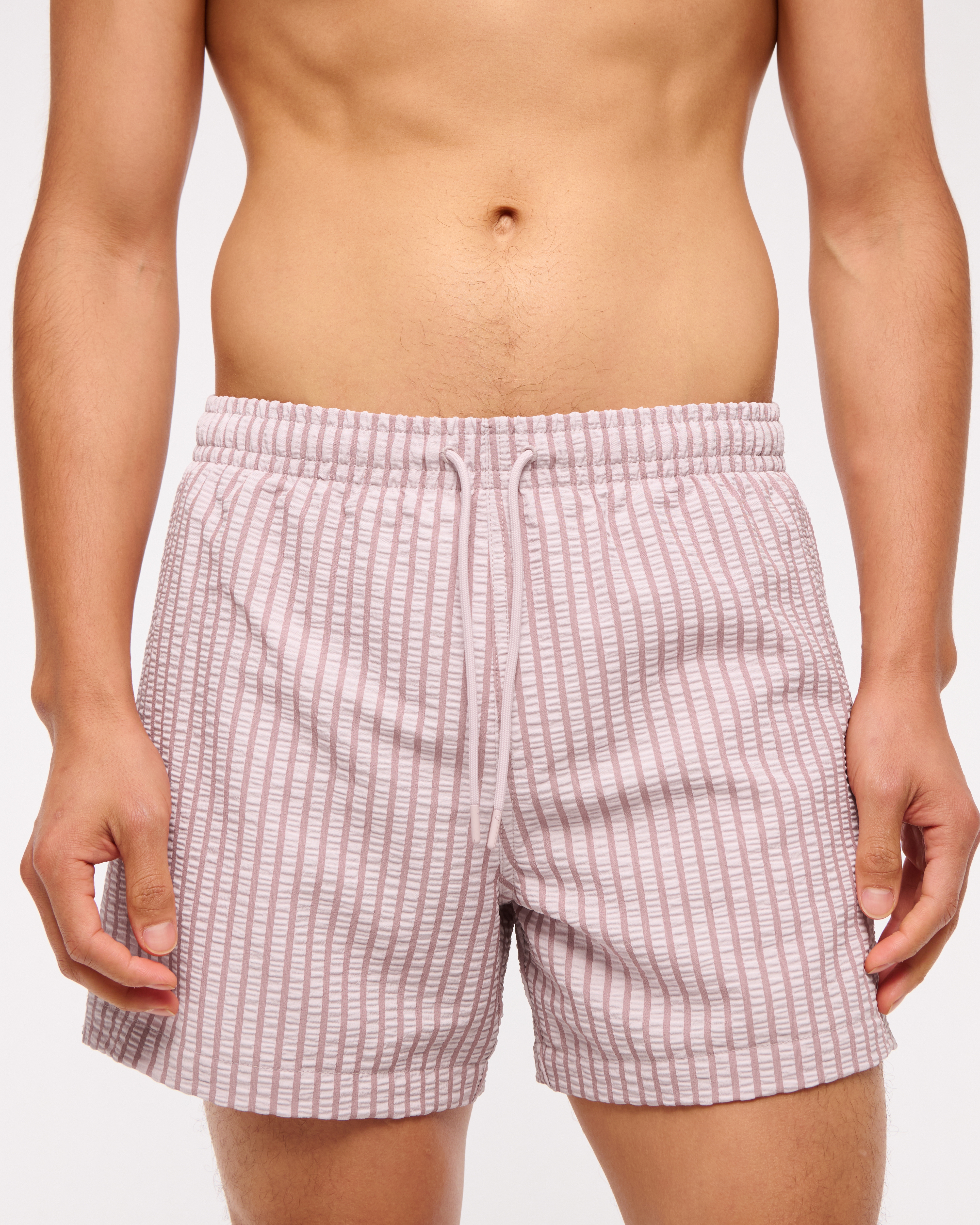 Abercrombie & Fitch Pull-on Wide Seersucker Swim Trunk In Pink