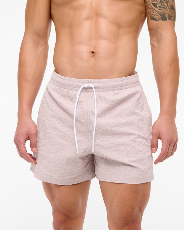 Pull-On Micro-Seersucker Swim Trunk, Light Lavender view 1