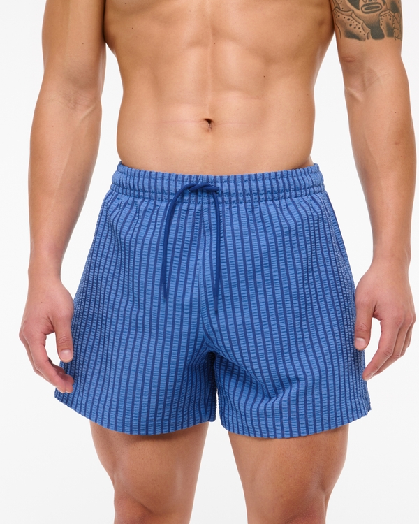Pull-On Wide Seersucker Swim Trunk, Cobalt Stripe view 1