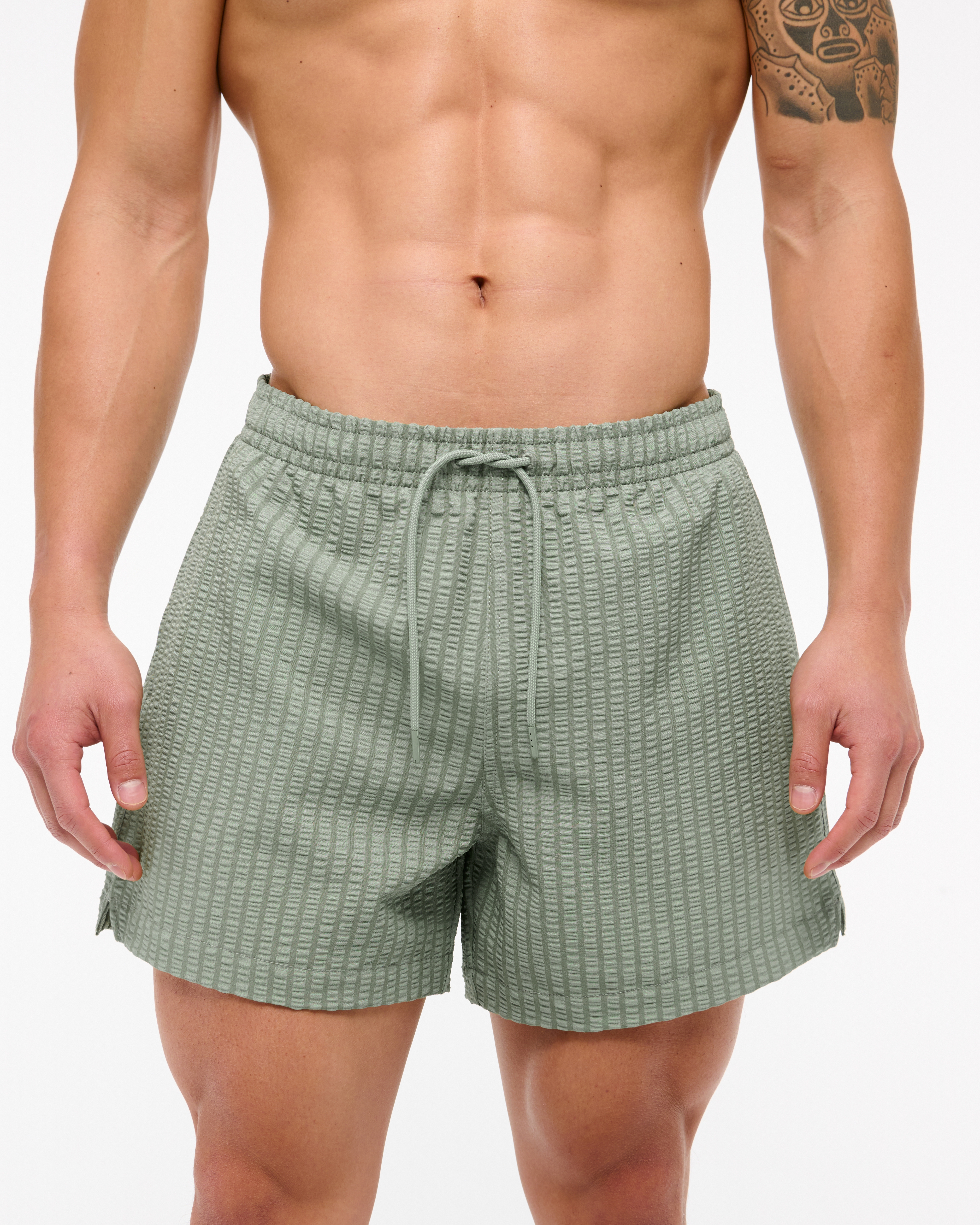Abercrombie & Fitch Pull-on Wide Seersucker Swim Trunk In Blue