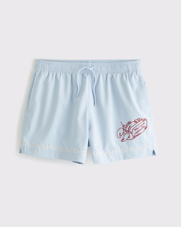 Bañador bordado sin cierres, Estampado Azul Claro view 1