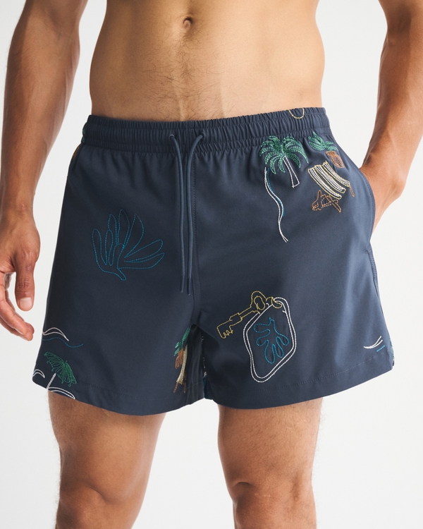 Pull-On Embroidered Swim Trunk, Sapphire Pattern view 1