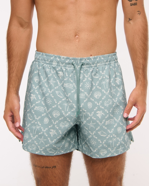 Pull-On Seersucker Swim Trunk, Deep Sage Pattern view 1