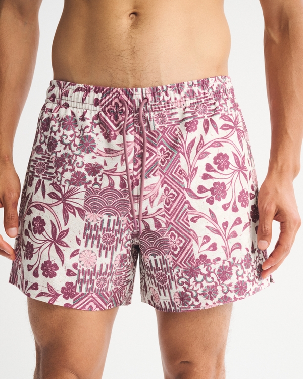 Pull-On Seersucker Swim Trunk, Pink Pattern view 1