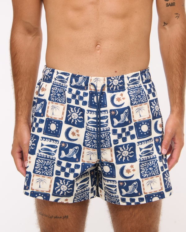 Pull-On Seersucker Swim Trunk, Blue Pattern view 1