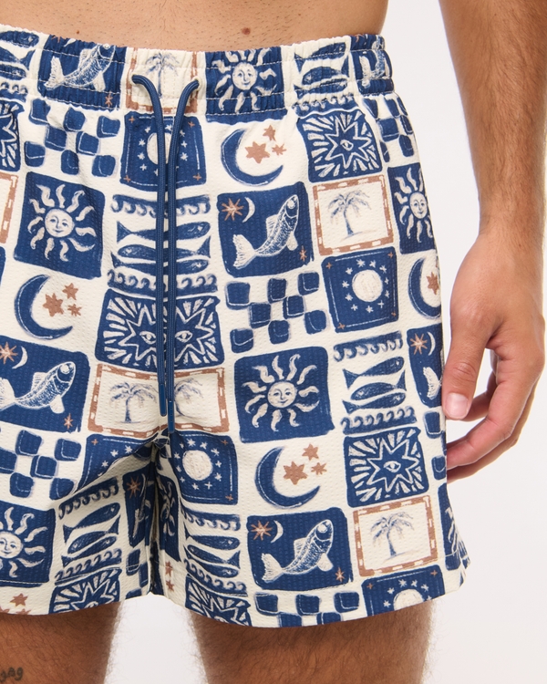 Pull-On Seersucker Swim Trunk, Blue Pattern view 2
