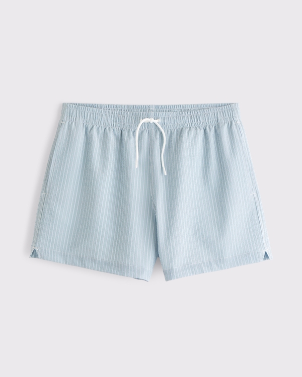 Pull-On Micro-Texture Swim Trunk, Light Blue Stripe view 1