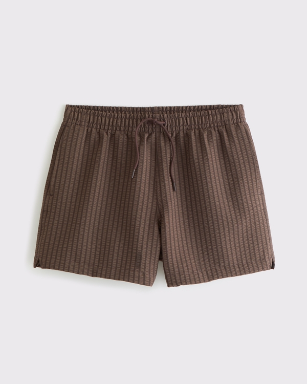 Pull-On Wide Seersucker Swim Trunk, Chocolate Brown view 1