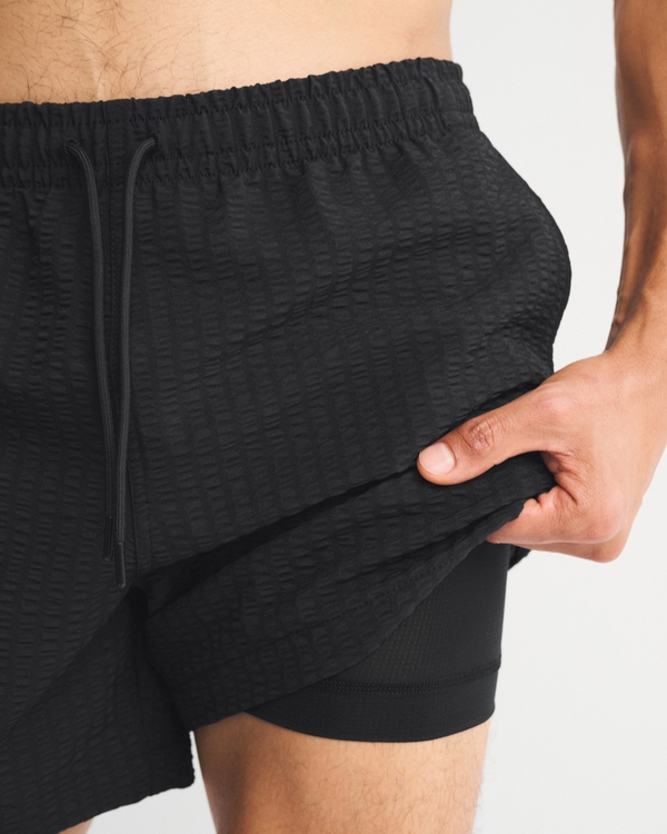 Pull-On Wide Seersucker Swim Trunk, Black view 2