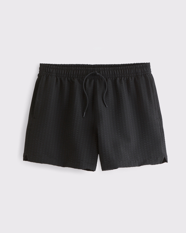 Pull-On Wide Seersucker Swim Trunk, Black view 1