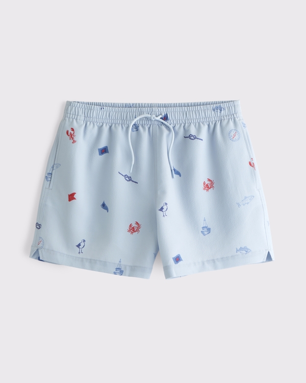 Pull-On Seersucker Swim Trunk, Sky Blue Pattern view 1