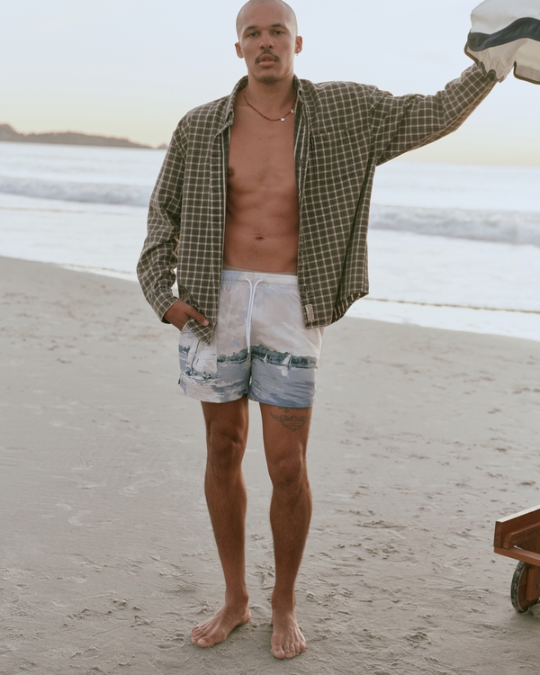 Pull-On Swim Trunk, Light Blue Pattern view 1