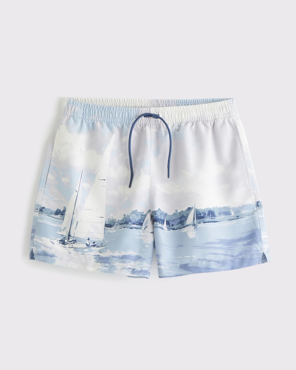 Pull-On Swim Trunk, Light Blue Pattern view 1