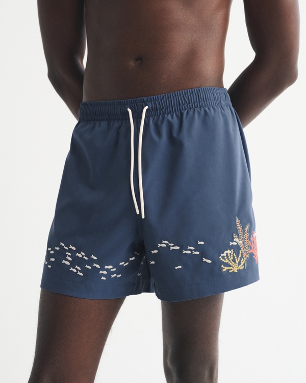 Pull-On Micro-Texture Swim Trunk, Dark Blue Pattern view 1