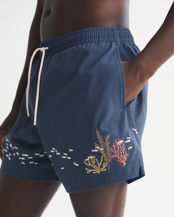 Pull-On Micro-Texture Swim Trunk, Dark Blue Pattern view 2