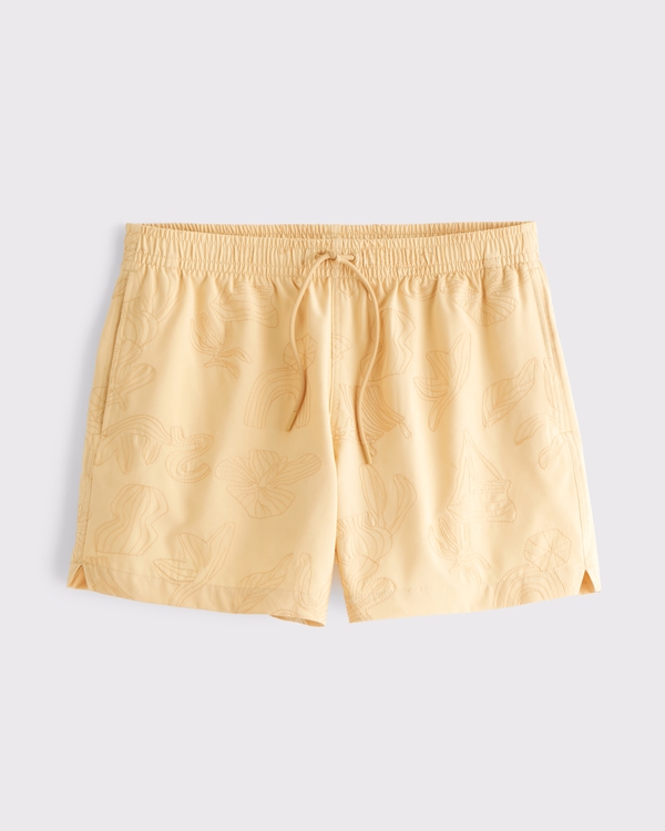Pull-On Embroidered Swim Trunk, Yellow Pattern view 1