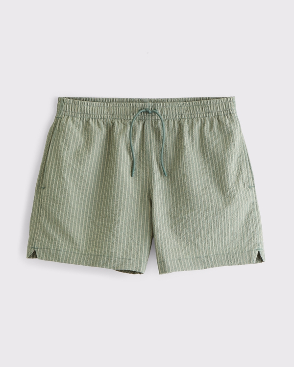 Pull-On Swim Trunk, Green Stripe view 1
