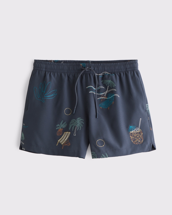Pull-On Embroidered Swim Trunk, Sapphire Pattern view 1