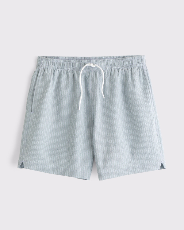 Pull-On Swim Trunk, Light Blue Stripe view 1