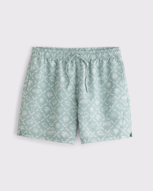 Pull-On Seersucker Swim Trunk, Light Green Pattern view 1