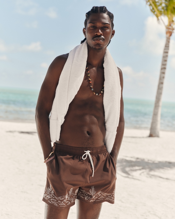 Pull-On Seersucker Swim Trunk, Chocolate Brown Pattern view 1
