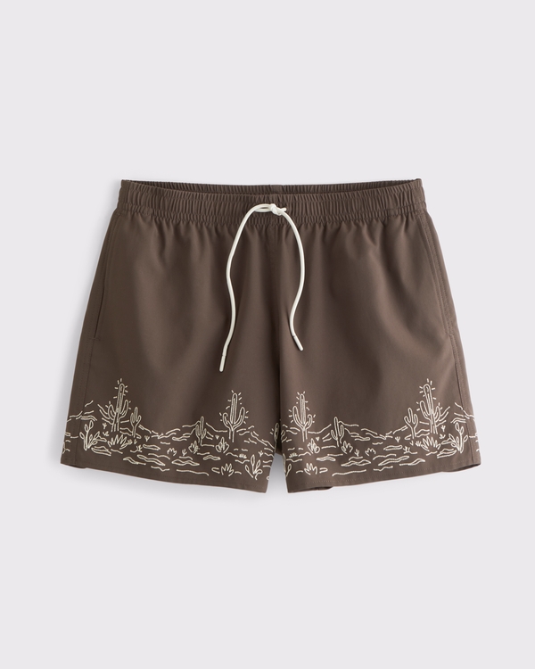 Pull-On Seersucker Swim Trunk, Chocolate Brown Pattern view 1