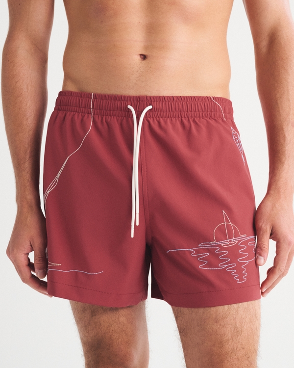Pull-On Swim Trunk, Warm Maroon Pattern view 1