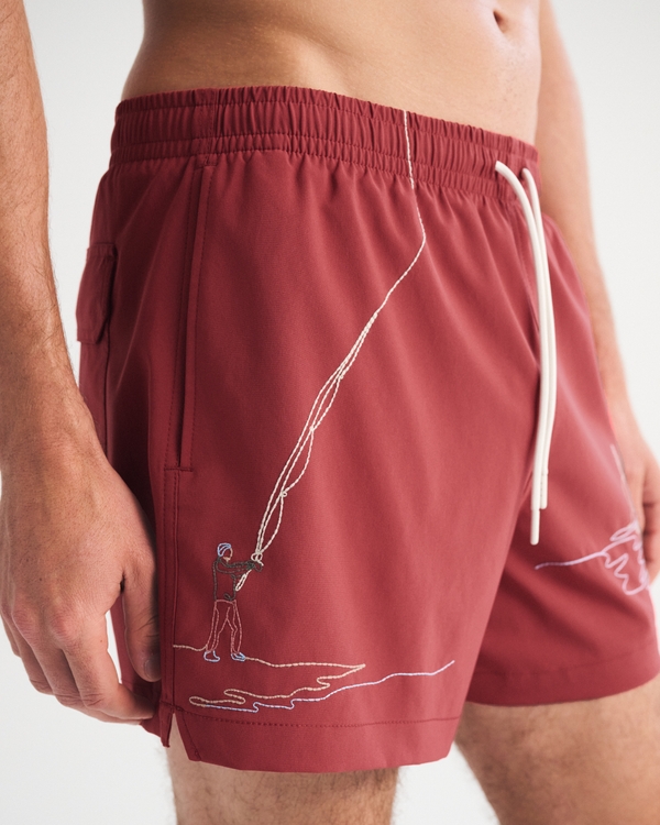 Pull-On Swim Trunk, Warm Maroon Pattern view 2