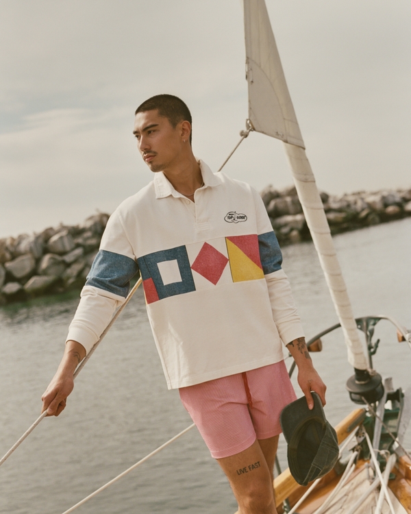 Pull-On Seersucker Swim Trunk, Fiery Red Stripe view 1