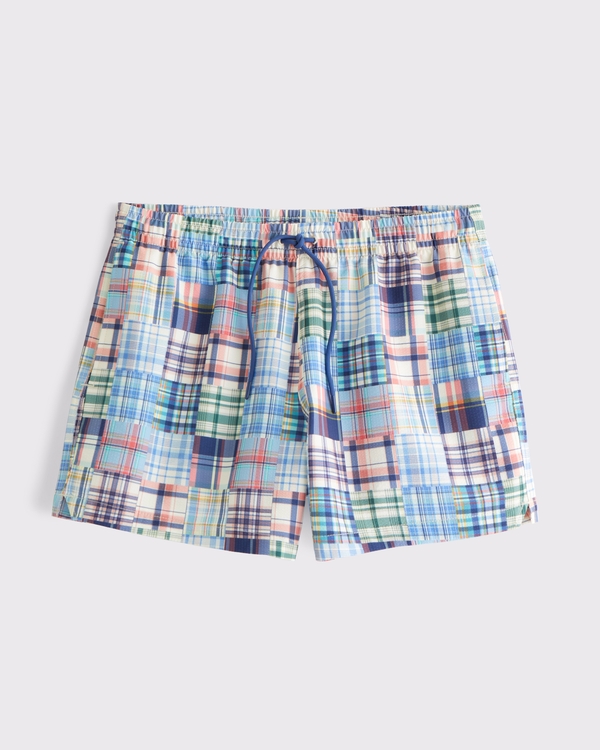 Pull-On Swim Trunk, Red Plaid view 1
