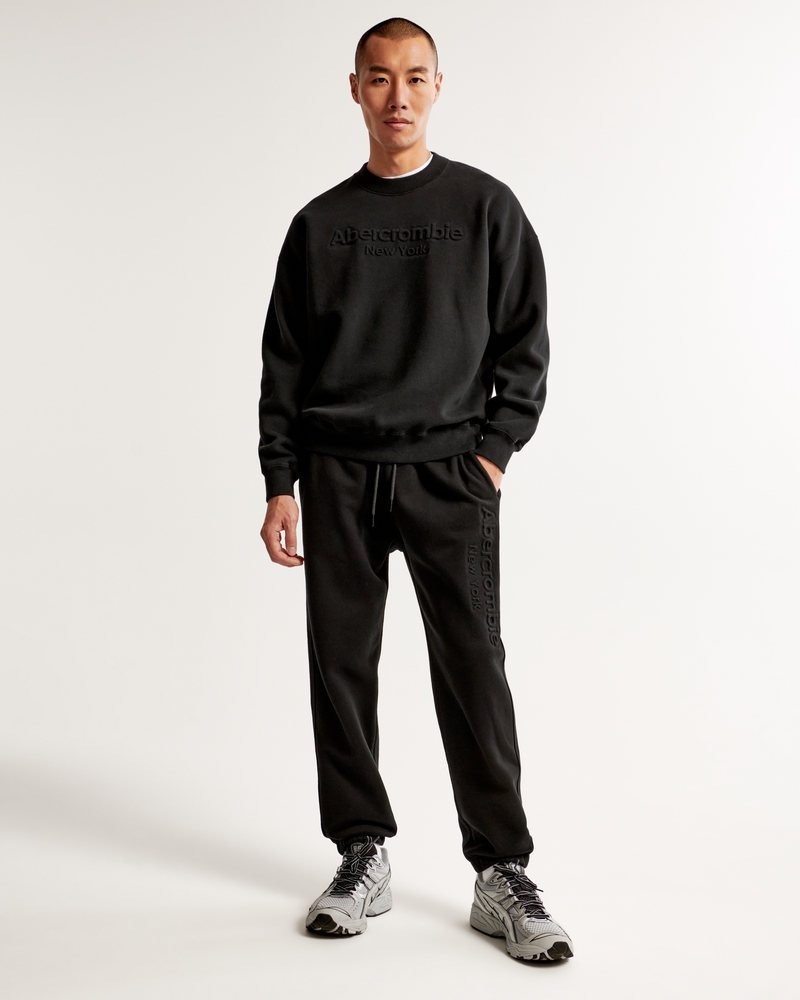 Abercrombie & Fitch logo side tape tricot cuffed joggers in black