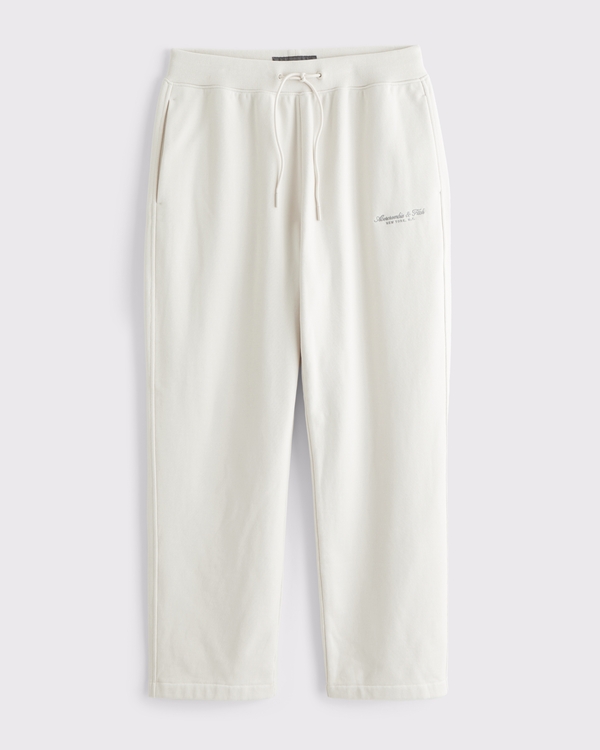 Pantalones de chándal de felpa con dobladillo abierto y logo, Beis Cálido view 1