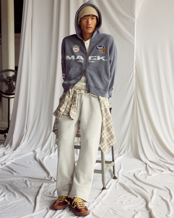Essential Baggy Open-Hem Sweatpant, Light Heather Gray view 1