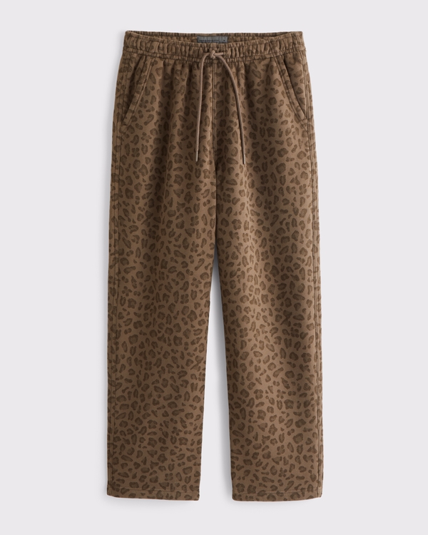 Essential Baggy Open-Hem Sweatpant, Brown Leopard Print view 1
