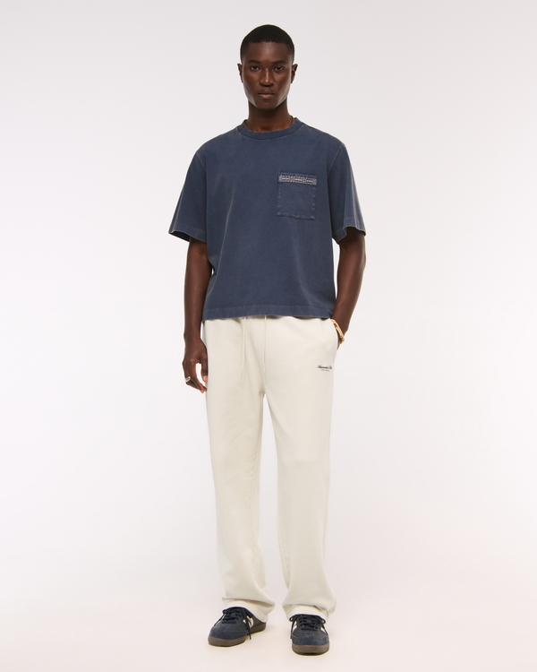 Schwere Premium-Jogginghose mit offenem Saum und Logo, Warmes Beige view 2