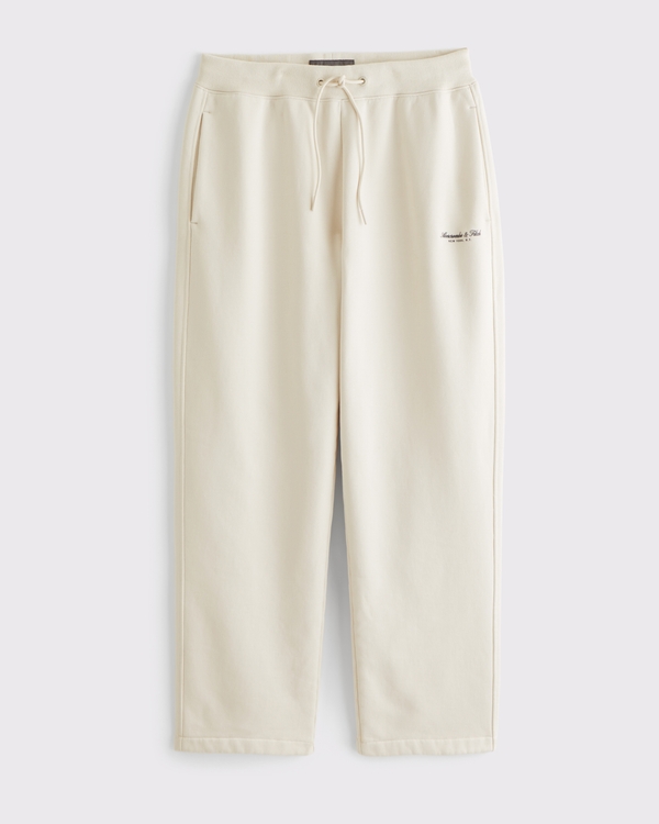 Schwere Premium-Jogginghose mit offenem Saum und Logo, Warmes Beige view 1