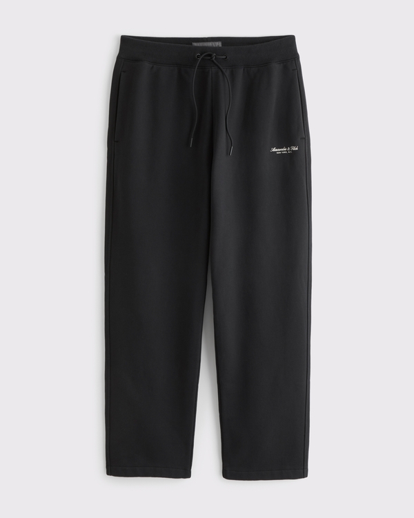 Schwere Premium-Jogginghose mit offenem Saum und Logo, Schwarz view 1