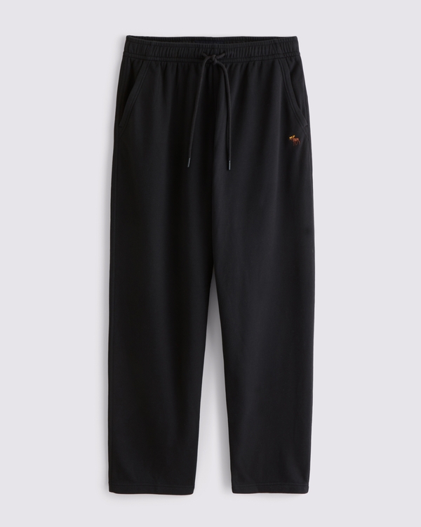Pantalones de chándal con dobladillo abierto rectos de felpa, Negro view 1
