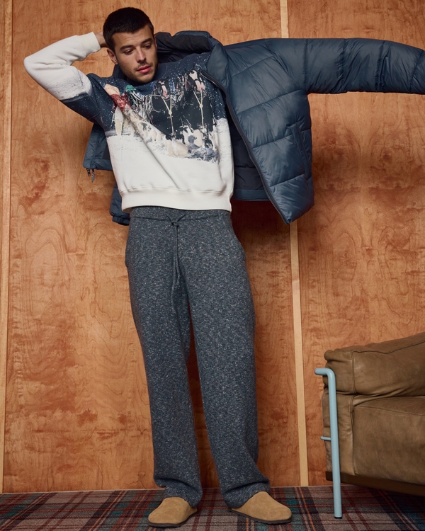 Baggy Open-Hem Sweater Pant, Dark Gray view 1