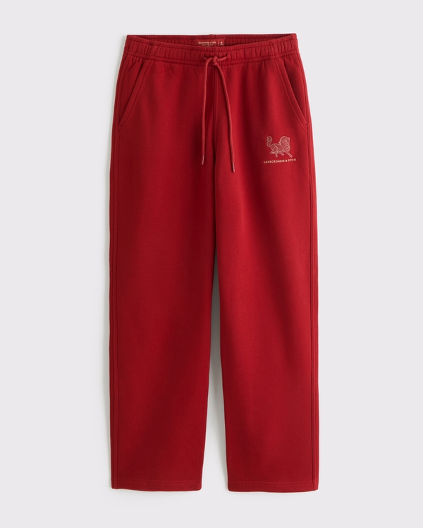 Lunar New Year Baggy Open-Hem Sweatpant, Rich Ruby view 1